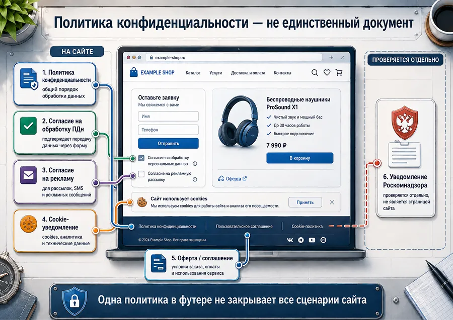 Какие документы нужны сайту кроме политики конфиденциальности: согласие, cookies, оферта